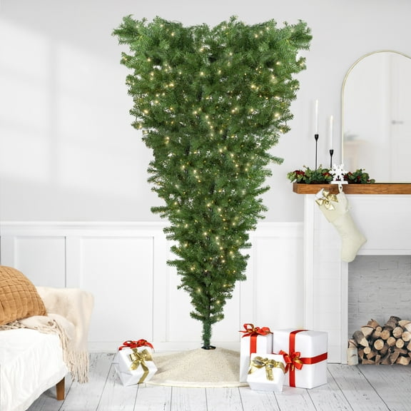 Northlight 7.5' Prelit Artificial Christmas Tree Upside Down Spruce - Warm White Lights