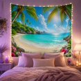 thumbnail image 2 of Crescent Beach with Hibiscus Beneath Palms, Serene Digital Art for Beach Lovers, Island Home Decor, Housewarming Gift, Tapestry Wall Hanging for Bedroom and Living Room, 2 of 7