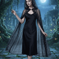 thumbnail image 5 of Jiibva Sheer Mesh Witch Cloak Celestial Star Moon Hooded Cape Black 150cm, 5 of 7