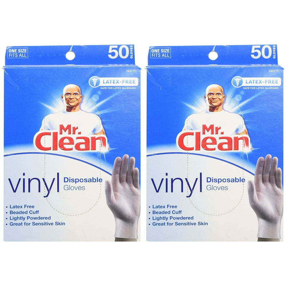 Mr Clean Disposable Vinyl Gloves Latex for Sensivtive Skin, One Size