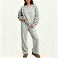 thumbnail image 5 of Szluipve 2 Piece Sets for Women 2 Piece Loungewear Set, Crew Neck Oversized Sweatshirt & High Waist Wide Leg Pants, Solid Color Fleece Casual Matching Tracksuit Light Gray L, 5 of 6