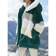 thumbnail image 3 of Womens Fuzzy Fleece Jacket Hooded Color Block Patchwork Cardigan Coats Outerwear with Pockets XL Green Female, 3 of 5