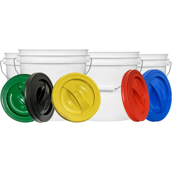 House Naturals Plastic Bucket with Screw on Lid - Food Grade 2 Gallon Container - Made in USA (Pack of 5)