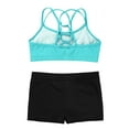 thumbnail image 4 of YONGHS Dance Outfits for Girls 2Pcs Criss Cross Back Crop Top and Athletic Shorts Activewear Set Tracksuit Mint Green 10, 4 of 6