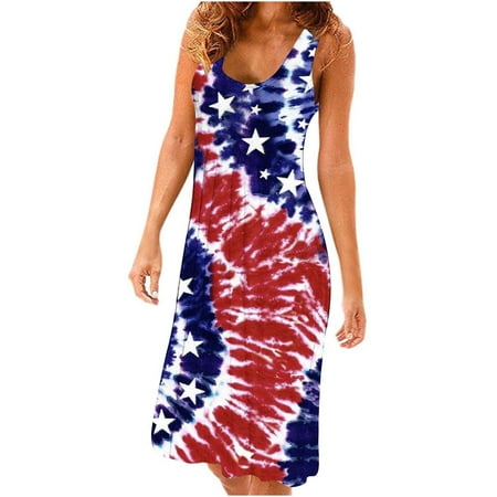 

YanHoo Women s Tank Dresses Independence Day Print Sleeveless Sundress Summer Casual Mini Dress for Gift