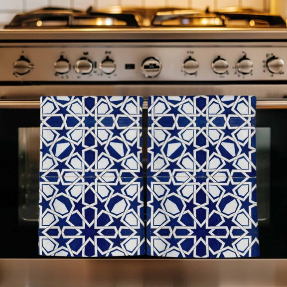 Navy Blue Geometric Kitchen Towels Set of 1, Vintage Abstract Art Absorbent Dish Towels for Kitchen, Microfiber Hand Towel, Quick Drying Tea Towel for Cleaning Decorative Dishcloths