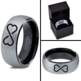 thumbnail image 4 of Tungsten Infinity Heart Shaped Emoji Art Band Ring 8mm Men Women Comfort Fit Black Dome Brushed Gray Polished, 4 of 4