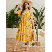 U.Vomade Women's Plus Size Dress Floral Button Dress