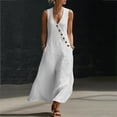 thumbnail image 2 of ZQUUVOU Maxi Dresses for Women Cotton Summer Sleeveless Deep V Button Down Tank Dress with Pocket Casual Boho Beach Vacation White, 2 of 8