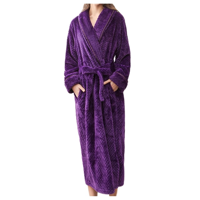 Baberdicy Robes for Women, Women's Robe Bathrobe Solid Coat Sleeved Long Clothes Winter Lengthened Splicing Home Color Robe