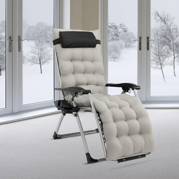 Zimtown Portability Zero-Gravity Chair with Grey Cushion and Tray Black Grey