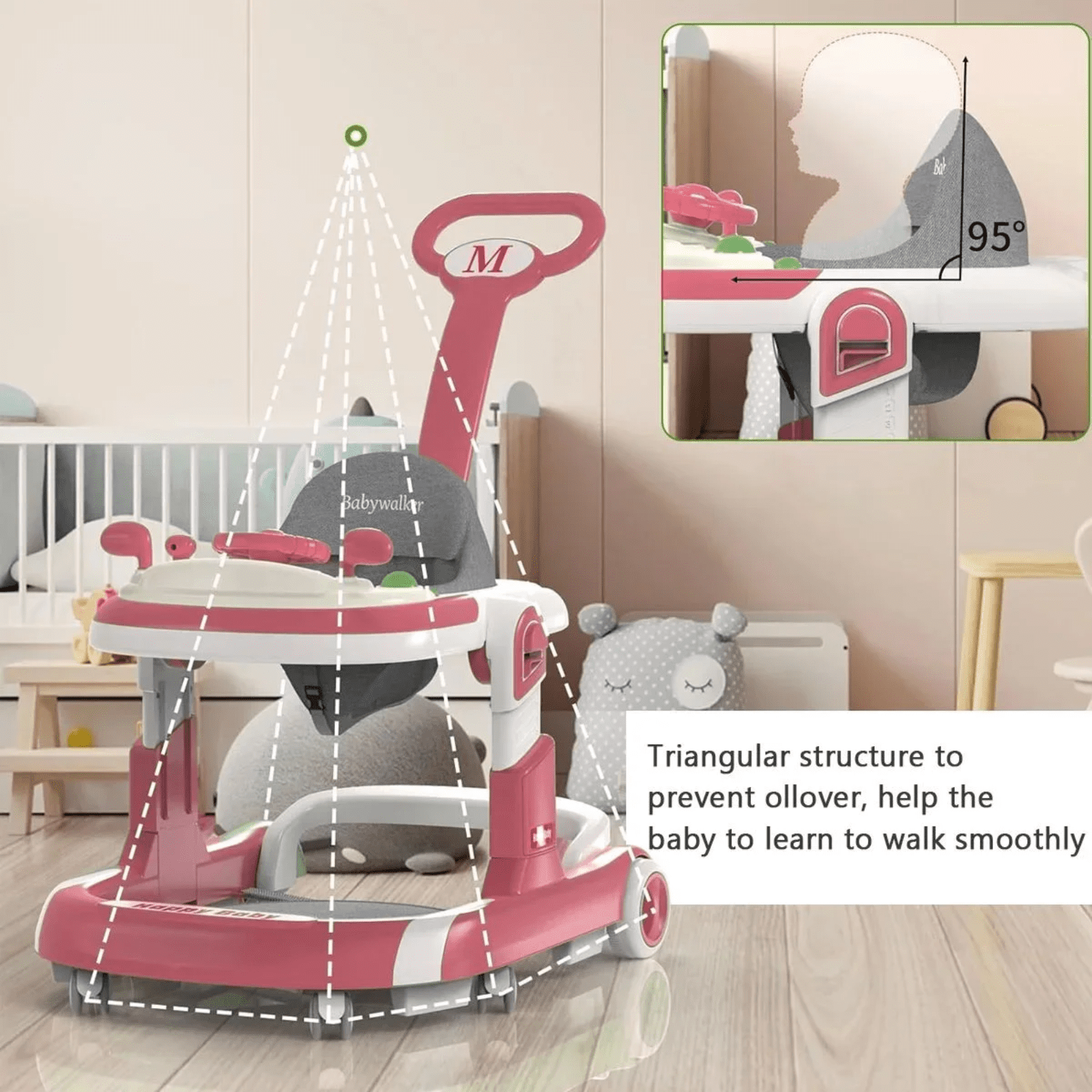 JUANYU Baby Walker with Wheels Foldable Activity Center with Mute Wheels Adjustable Heights Anti-Fall Push Walkers for Boys Girls, Red