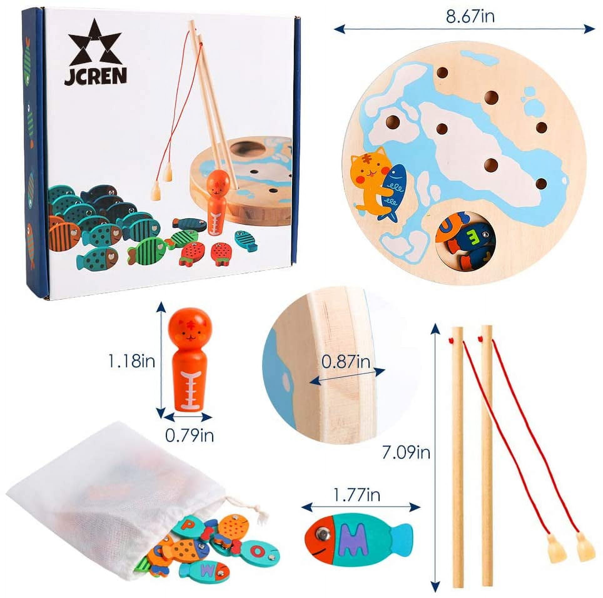 Wooden Magnetic Fishing Game Toy for Toddlers - Magnet ABC Alphabet Fish  Catching Counting Preschool Board Games for 2 3 4 Year Old Girl Boy Birthday  Learning Educational Math Toys with Poles 