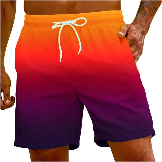 Besolor Mens Casual Beach Shorts Gradient Elastic Waist Drawstring Quick Dry Summer Swim Trunks with Pockets Plus Size