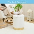 thumbnail image 2 of Mxfurhawa Round Ottoman Set of 2,Upholstered Footrest Stool Support 300lbs,Modern Padded Seat Foot Stool Coffee Table,Vanity Stool with Storage and Metal Legs for Living Room (White-Striped Fabric), 2 of 13