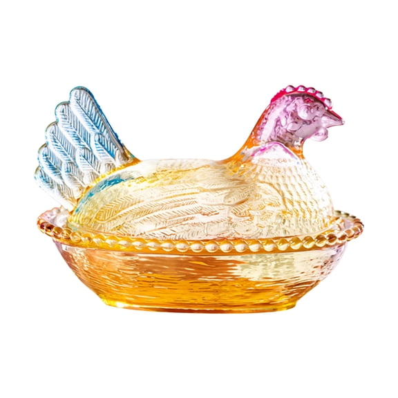 Glass Hen on Nest Egg Tray Multi Color Funny Tabletop Candy Dish