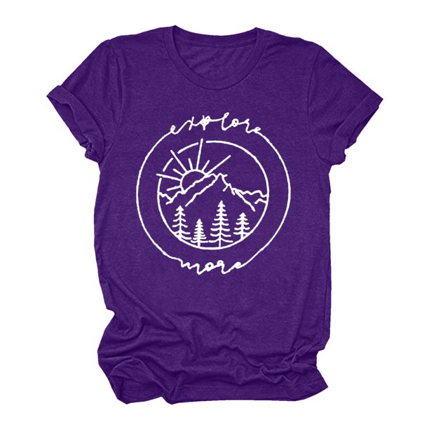 Gibobby Blusa Casual de Mujer Mujeres Casual Impresión Manga Corta Tops Blusa Cuello Redondo Casual Tee Túnica Camisas(Morado,XL)