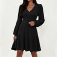 thumbnail image 4 of fheaev Sweater Dresses for Women Fall Long Sleeve V Neck A Line Ribbed Knit Waist Casual A Line Swing Mini Dress Black,XXL, 4 of 8