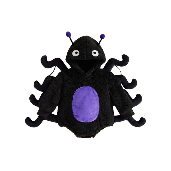 RUINIXCW Baby Halloween Spider Costume Romper Long Sleeve Fuzzy Hooded Jumpsuit