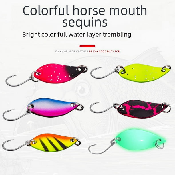 Cebo de boca de caballo de color con lentejuelas de metal de larga distancia, cebo Luya, barra blanca, boca amartillada, pez pequeño, cebo falso, cebo falso luminoso