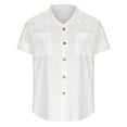 thumbnail image 5 of QLEICOM White V Neck Shirts for Women, Summer Button Down Shirt, Solid Color Lapel Short Sleeve Blouse, Casual Office Bussiness Shirts Plain Blouses Tops White XXXL, 5 of 5