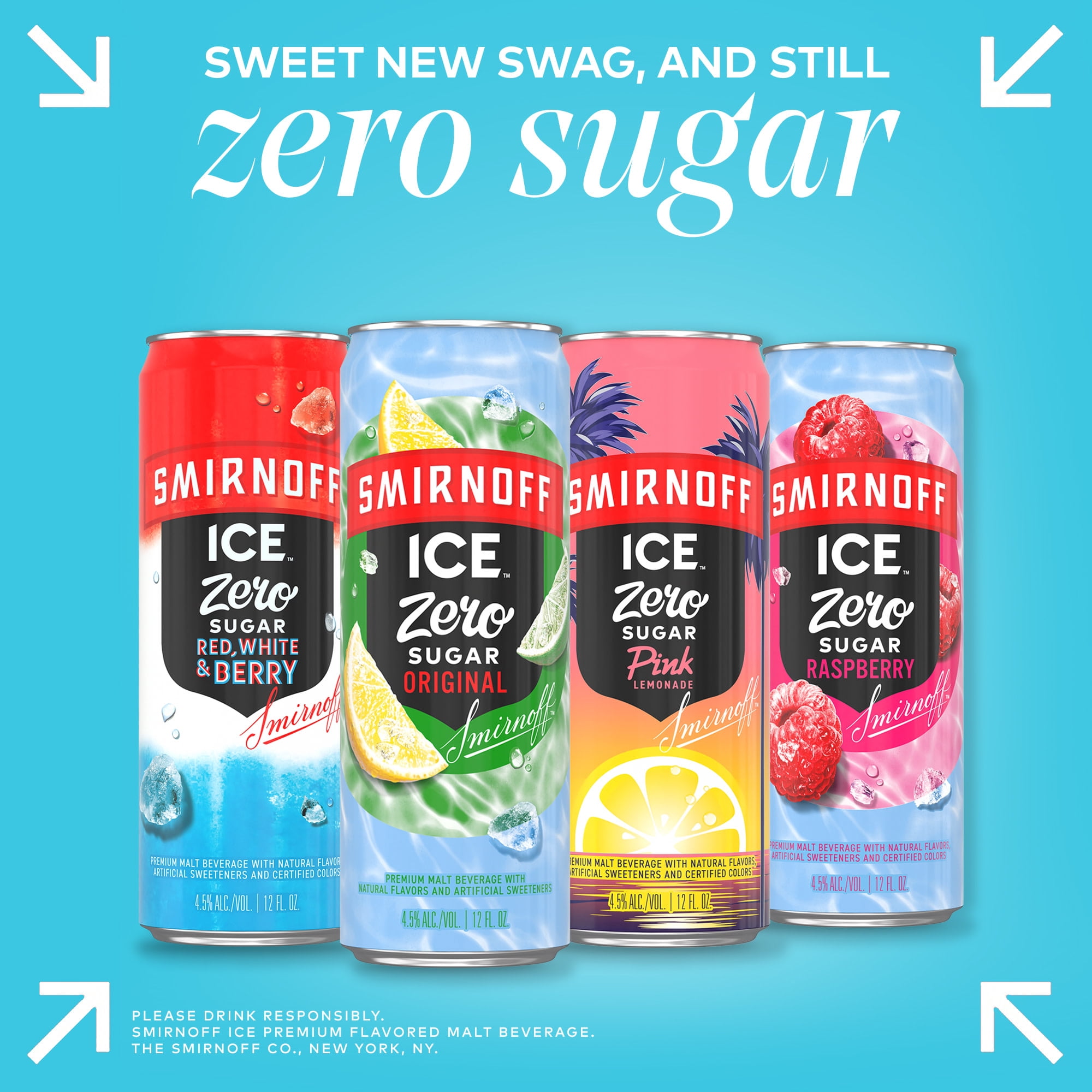 Smirnoff Ice Zero Sugar Variety, 12 Pack Cans, 12 fl oz, 4.5% ABV