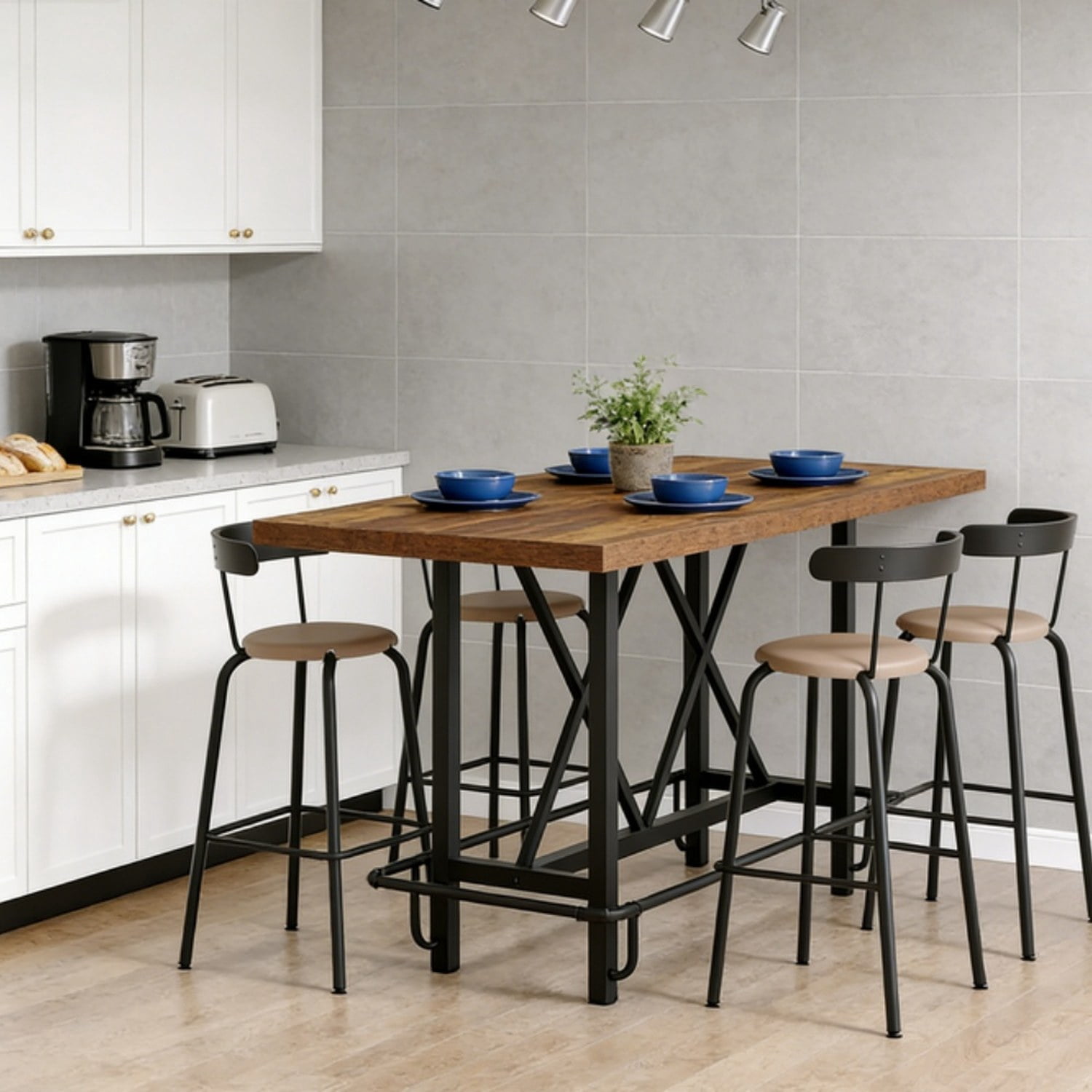 Dining Table, 63" Industrial Kitchen Table with Metal Legs, Seats 6