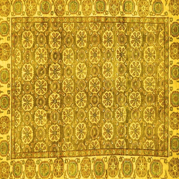 Ahgly Company Machine Washable Indoor Square Oriental Yellow Traditional Area Rugs, 6' Square