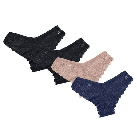 Scyoekwg Women s Underwear Bikinis Briefs Solid Color Ladies Panties Mid Waisted Bikini Underwear Hipster Panties Breathable V-Waisted Hip Wrap Triangular Lace Underwear 4 Pack(Multicolor L)