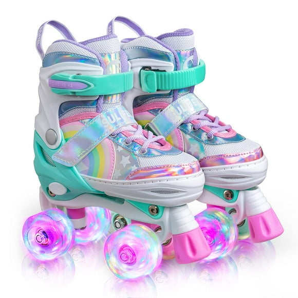 SULIFEEL Rainbow Unicorn 4 Size Adjustable Light up Roller Skates for Girls Boys and Kids,Small(US 10C-12.5C)