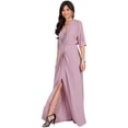 thumbnail image 4 of KOH KOH Long Sexy V-Neck Short Sleeve Slit Flowy Cocktail Evening Bridesmaid Wedding Guest Party Summer Tall Dressy Maxi Dress Gown For Women Dusty Pink Large US 12-14 NT290, 4 of 7