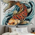 thumbnail image 2 of GOSMITH  Koi Fish Tapestry, Tattoo Drawing of Angry of the Japan Culture, Wall Hanging Bedspread Bed Cover Wall Decor, Petrol Blue Painting, 2 of 6