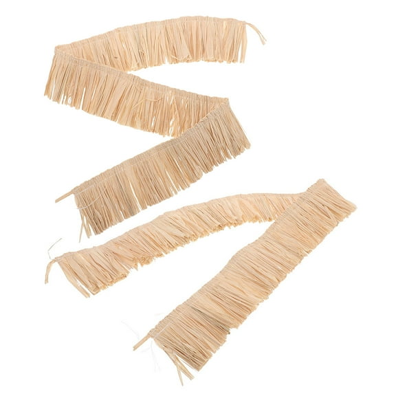 OFFIGAM Khaki Raffia Fringe Trim Woven Ornaments 2 Pieces Wide Use Decorative Craft Supplies