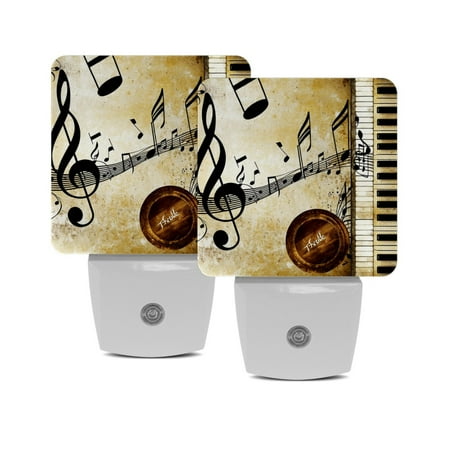 

Night Light Night Lights Plug into Wall Dusk to Dawn Sensor White Led Night Light 2 Pack Nightlight for Bedroom Bathroom Hallway Kitchen Musical Notes Music Art Piano Golden Retro