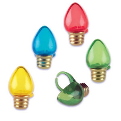 Light Bulb Rings - 24pack Christmas Lightbulb Cupcake / Desert / Food Decoration Topper Rings with Favor Stickers & Sparkle Flakes