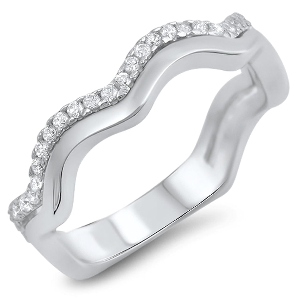 Sac Silver Wave White CZ Cute Thumb Ring New .925 Sterling Silver