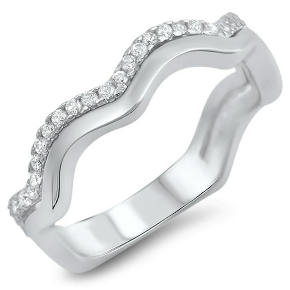 Wave White Cubic Zirconia Thumb Ring .925 Sterling Silver Band Jewelry Female Male Unisex Size 8