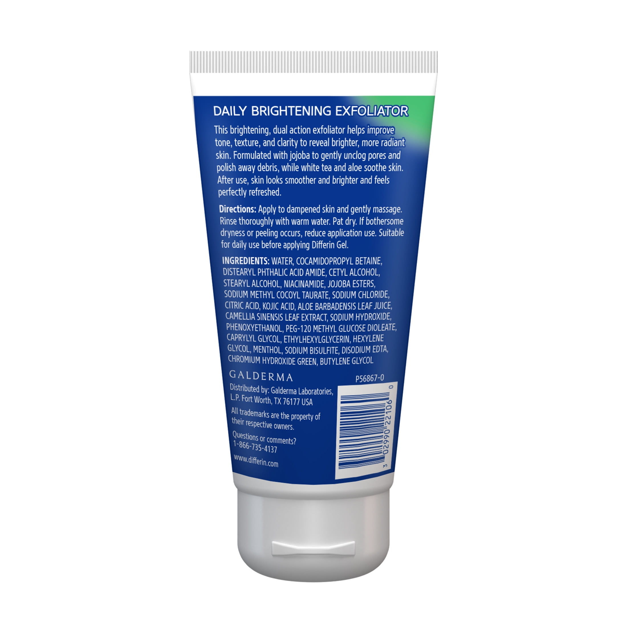 Differin Cleanse Daily Brightening Exfoliator with Antioxidant Blend, Gentle Face Scrub for Acne-Prone Skin, Jojoba Beads, 6 fl oz​