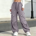 thumbnail image 2 of Xyant Parachute Pants for Girls Cargo Jogger Pants Wide Leg Streetwear Kid Teen Jogger Trousers with Pockets 5-16 Years (Purple,11-12 Years), 2 of 6