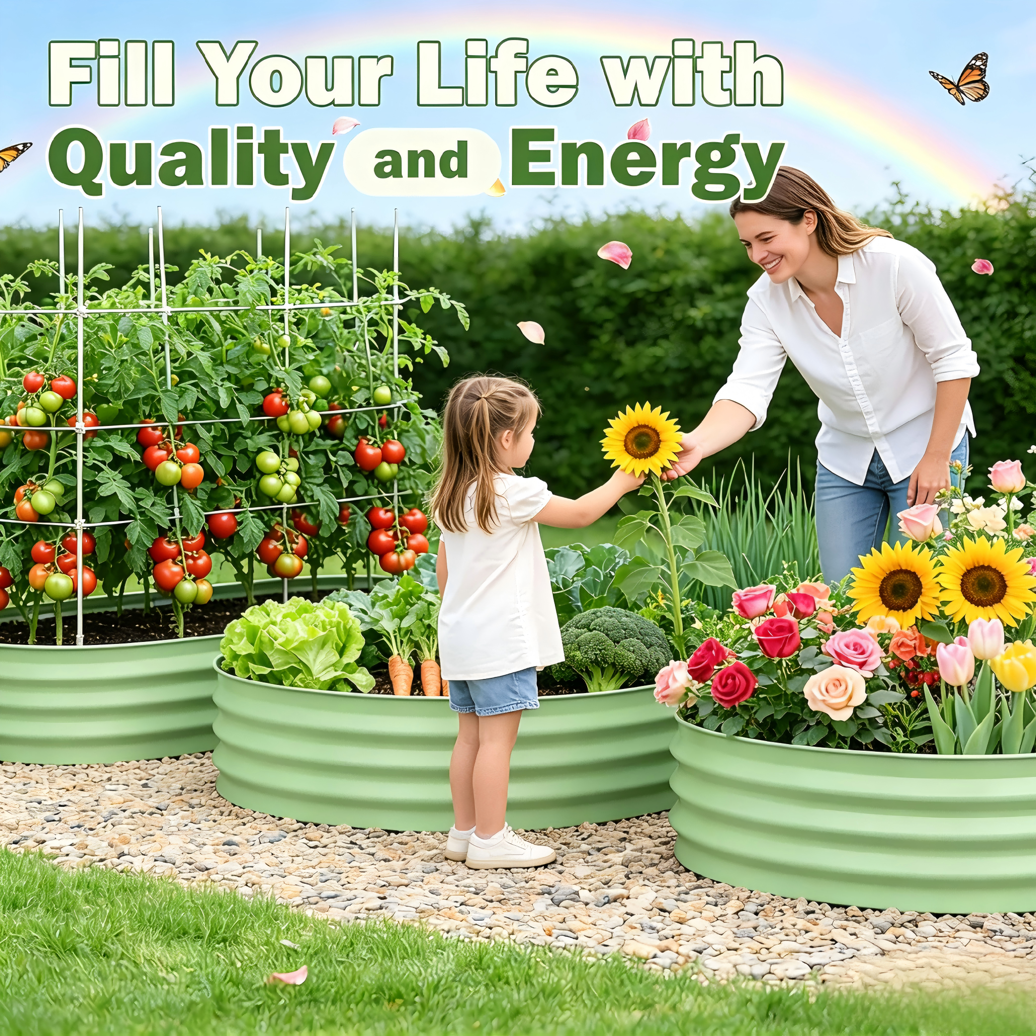 Bloyapix 6x3x1ft 2Pcs Galvanized Raised Garden Bed Outdoor, Oval Galvanized Planter Boxes, Metal Patio Planting Bed Kit for Vegetables Flowers, Green