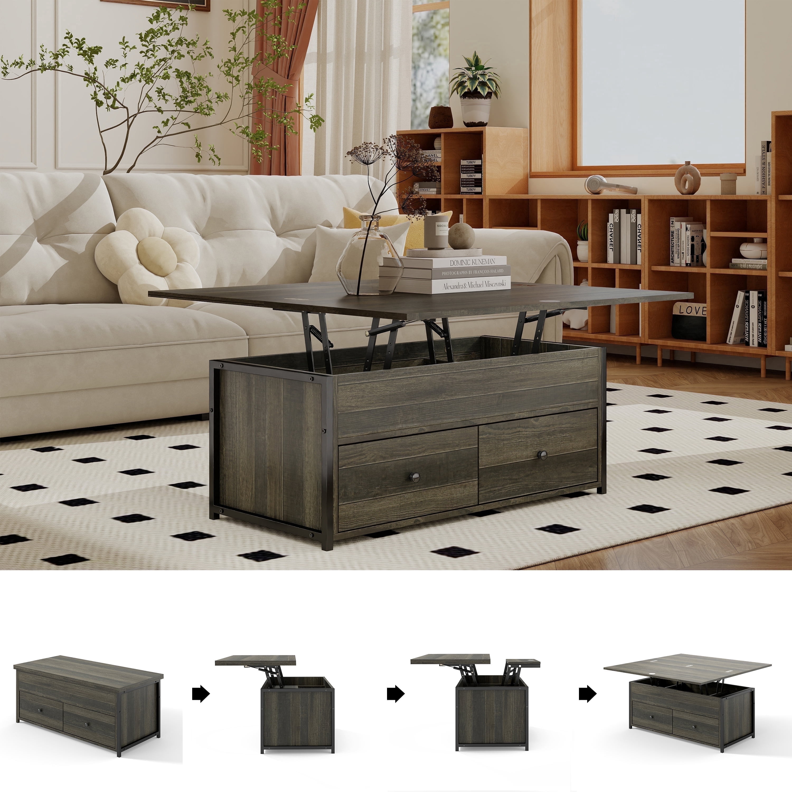 Manora Lift Coffee Table Manora Coffee Table Contemporary Storage Chipboard Coffee Table with One Coffee Table, Gray