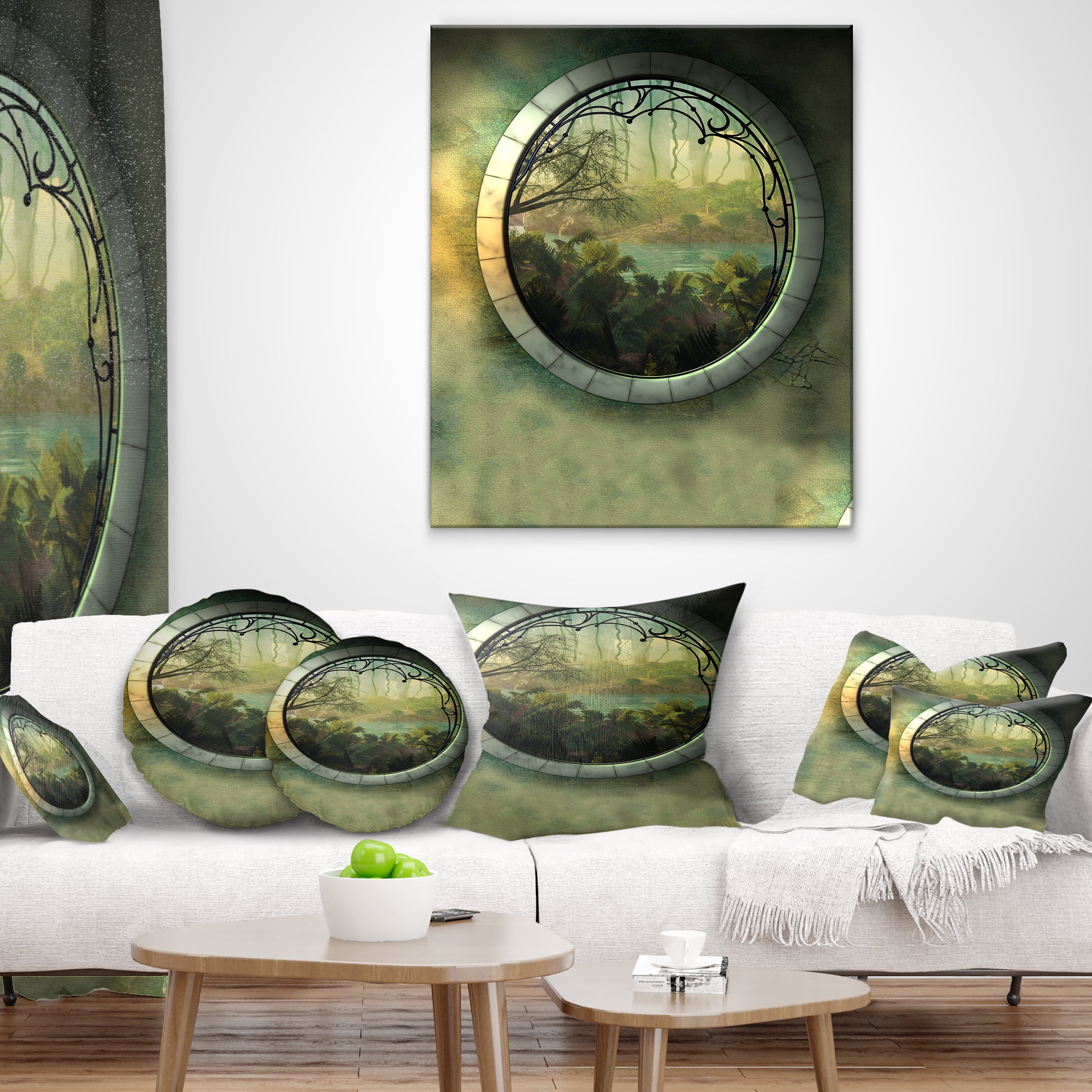 Designart Green Fantasy Landscape with Frame - Photography Throw Pillow - 12x20