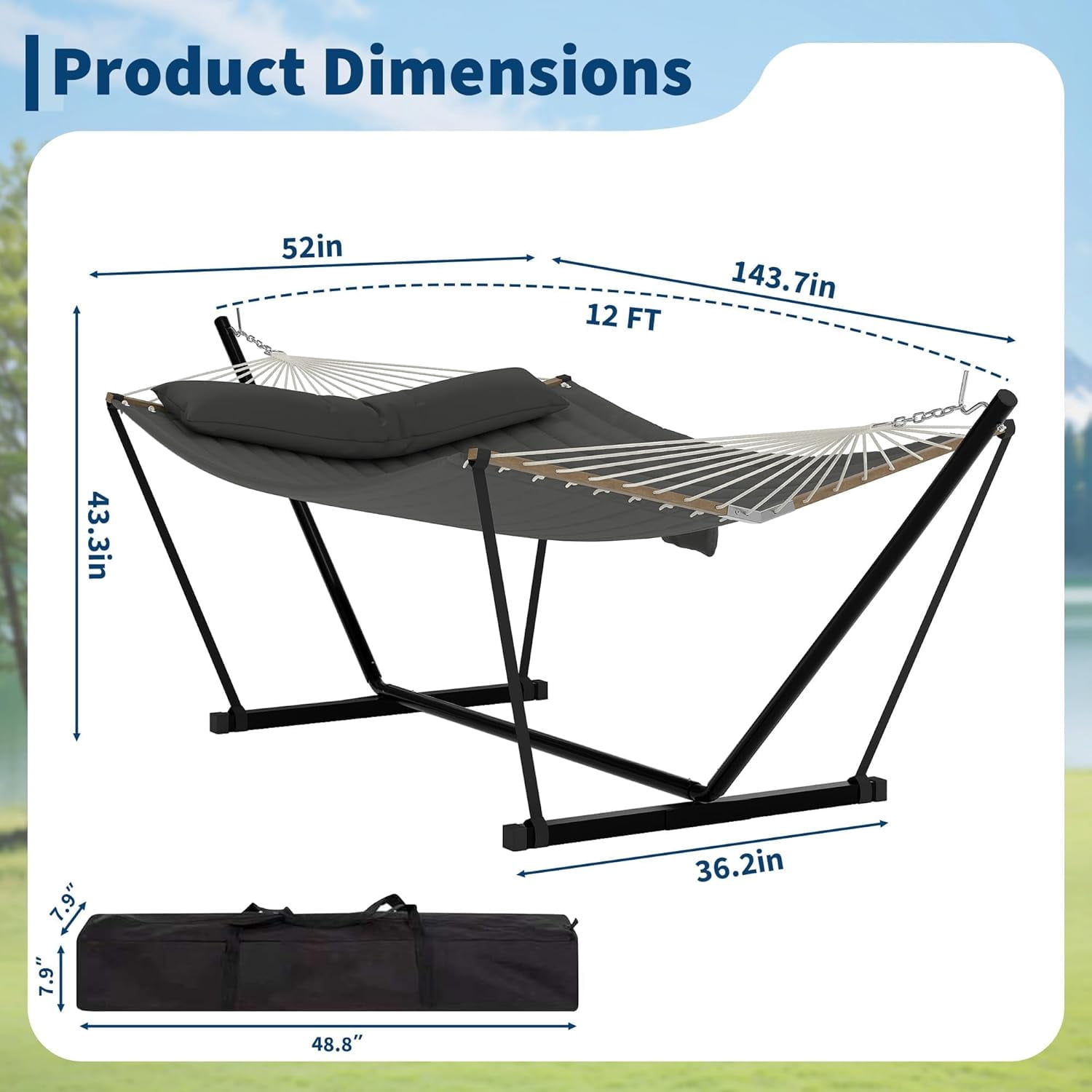 2 Person Outdoor Hammock with Stand, Heavy Duty Portable Double Hammock with Balance Rope, MAX 450 LBS Capacity for Patio, Backyard, Garden, Beach