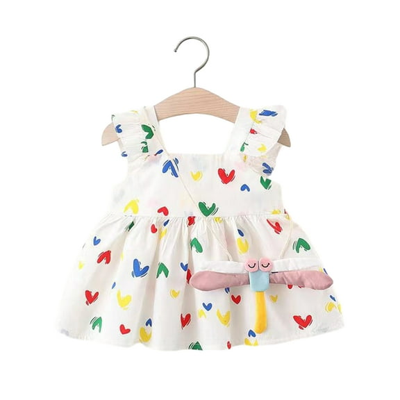 Ytdscs Infant Toddler Girls Summer Dresses Baby Printed Halter Dress Little Girls Cotton Sundress with Dragonfly Backpack 3 Months - 4 Years