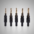 thumbnail image 1 of JUEGO DE BROCAS Para Chaflán HSS Con Revestimiento de Titanio de Longitud Ajustable, Kit de Carpintería de 5 piezas para taladrar en madera dura con broca en forma de cono,, 1 of 7