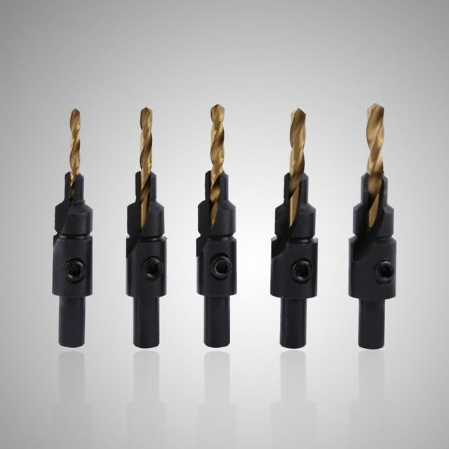 JUEGO DE BROCAS Para Chaflán HSS Con Revestimiento de Titanio de Longitud Ajustable, Kit de Carpintería de 5 piezas para taladrar en madera dura con broca en forma de cono,