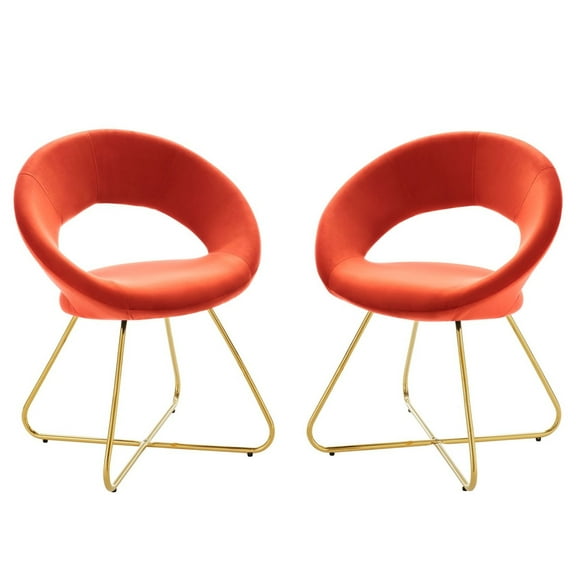 Side Dining Chair, Set of 2, Orange Gold, Velvet, Kitchen Cafe Bistro Hospitality Restaurant, Modern Contemporary Boutique HB33450