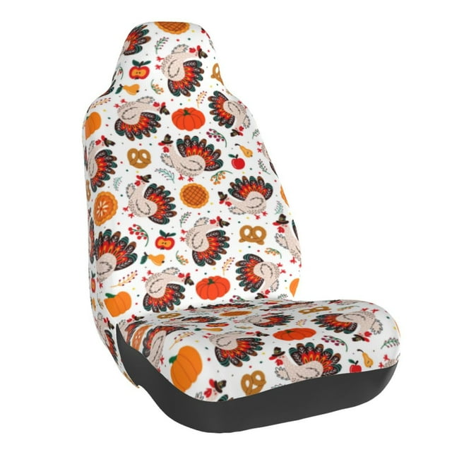 Wukai Turkey And Thanksgiving2 Full Set Car Seat Covers with Soft Padding Universal Auto Front Seats Protector and Cushion Mat