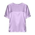 thumbnail image 3 of Homenesgenics Womens Tops Plus Size Spring Casual Fashion Solid Color Short Sleeve Round Neck Satin Top /Shirt Purple XL, 3 of 8