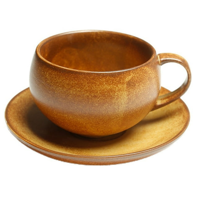 Taza de té con juego de platillo, taza de café de cerámica de 6,8 oz, taza de café expreso con asa